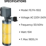 SOBO FE/FK‑1502 Submersible Internal Aquarium Filter | 15 W | 1,324–1,800 L/H Flow – Mechanical & Biological Filtration
