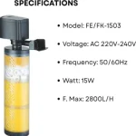 SOBO FE/FK‑1503 Internal Sponge Aquarium Filter | 15 W | Up to 1,200 L/H Flow – Mechanical & Biological Filtration