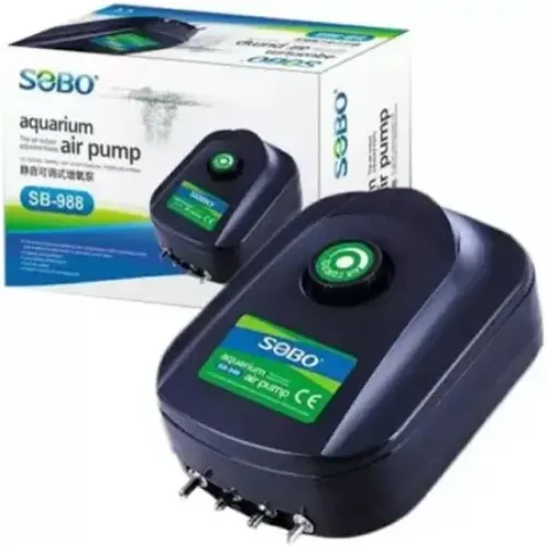 SOBO SB-988 Adjustable Flow Silent Air Pump for Aquarium – 4 Outlets, 12W Energy Efficient Air Pump for Freshwater & Marine Fish Tanks